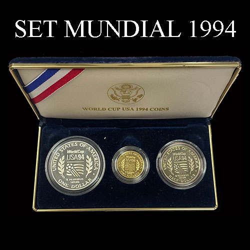 ESTADOS UNIDOS DE AMERICA - SET CONMEMORATIVO DEL MUNDIAL DE FUTBOL - 1994 - MONEDAS PROOF DE ORO, PLATA Y COBRE