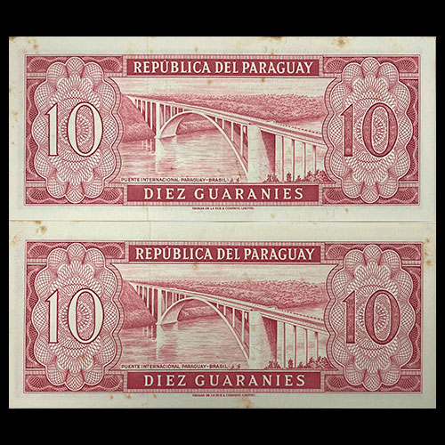 NUMIS - BILLETES DEL PARAGUAY - 1963 - DIEZ GUARANIES (MC 212.a1) - FIRMAS: OSCAR STARK RIVAROLA - CESAR ROMEO ACOSTA - BANCO CENTRAL DEL PARAGUAY