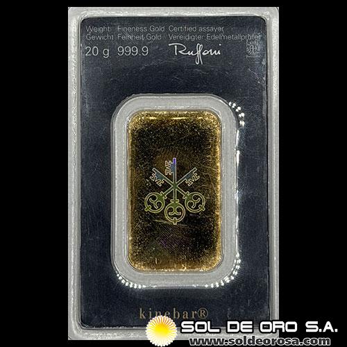 UBS - UNION BANK OF SWITZERLAND - 20 GRAMOS - BARRA DE ORO 999