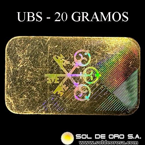 UBS - UNION BANK OF SWITZERLAND - 20 GRAMOS - BARRA DE ORO 999