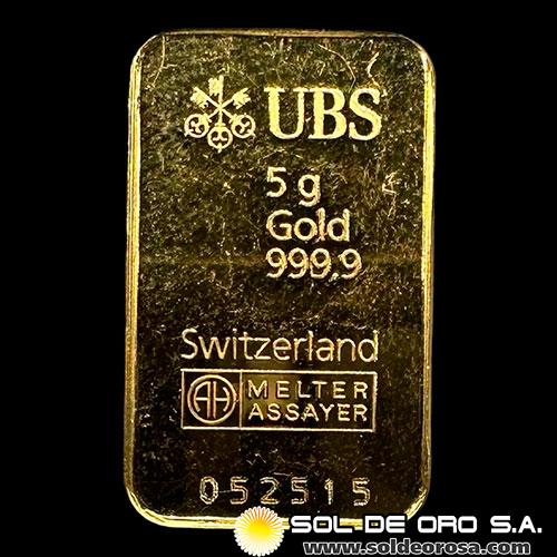 UBS - UNION BANK OF SWITZERLAND - 5 GRAMOS - BARRA DE ORO 999