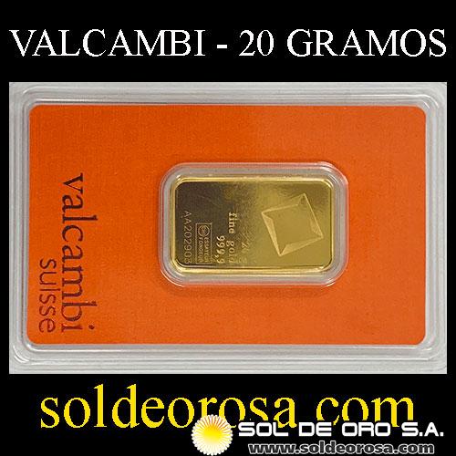 VALCAMBI SUISSE - 20 GRAMOS - BARRA DE ORO 24K