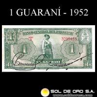NUMIS - BILLETES DEL PARAGUAY - 1952 - UN GUARANI (MC203.a) - FIRMAS: PEDRO A. CABALLERO - EPIFANIO MENDEZ - NUMEROS CORRELATIVOS - BANCO CENTRAL DEL PARAGUAY