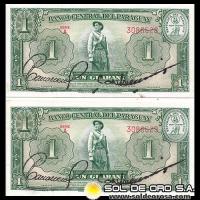 NUMIS - BILLETES DEL PARAGUAY - 1952 - UN GUARANI (MC203.a) - FIRMAS: PEDRO A. CABALLERO - EPIFANIO MENDEZ - NUMEROS CORRELATIVOS - BANCO CENTRAL DEL PARAGUAY