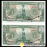 NUMIS - BILLETES DEL PARAGUAY - 1952 - UN GUARANI (MC203.a) - FIRMAS: PEDRO A. CABALLERO - EPIFANIO MENDEZ - NUMEROS CORRELATIVOS - BANCO CENTRAL DEL PARAGUAY