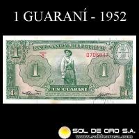 NUMIS - BILLETES DEL PARAGUAY - 1952 - UN GUARANI (MC203.b2) - FIRMAS: PEDRO R. CHAMORRO - GUSTAVO STORM - BANCO CENTRAL DEL PARAGUAY