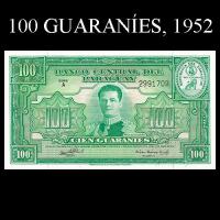 NUMIS - BILLETE DEL PARAGUAY - 1952 - CIEN GUARANIES (MC207.e) - FIRMAS: OSCAR STARK RIVAROLA - CESAR ROMEO ACOSTA - BANCO CENTRAL DEL PARAGUAY