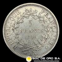 NA3 - FRANCIA - 5 FRANCS, 1849 - HERCULES - SECOND REPUBLIC - MONEDA DE PLATA
