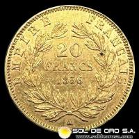 FRANCIA - EMPIRE FRANCAIS - NAPOLEON III - 20 FRANCOS, 1856 - MONEDA DE ORO