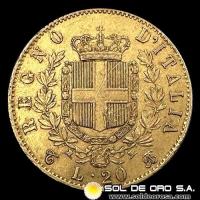 ITALIA - 20 LIRAS, 1863 - VITTORIO EMANUELE II - MONEDA DE ORO