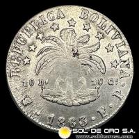 NA1 - BOLIVIA - 8 SOLES, 1863 - BOLIVAR - MONEDA DE PLATA