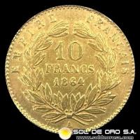 FRANCIA - EMPIRE FRANCAIS - NAPOLEON III - 10 FRANCOS, 1864 - MONEDA DE ORO