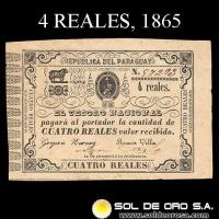 NUMIS - BILLETES DEL PARAGUAY - 1865 - CUATRO REALES (MC28) - FIRMAS: GREGORIO NARVAEZ - RAMON VILLA - TESORO NACIONAL