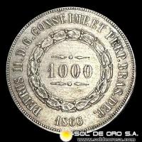 NA2 - BRASIL - 1.000 REIS - 1866 -  PEDRO II - MONEDA DE PLATA