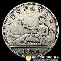 NA2 - ESPAÑA - 2 PESETAS, 1870 - GOBIERNO PROVISIONAL - MONEDA DE PLATA