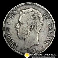NA2 - ESPANHA - 5 PESETAS - 1871 - ESTRELLAS: 18-71 - AMADEO I REY DE ESPANHA - MONEDA DE PLATA
