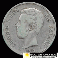 	NA2 - ESPANHA - 5 PESETAS - 1871 - ESTRELLAS: 18-74 - AMADEO I REY DE ESPANHA - MONEDA DE PLATA