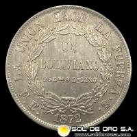 NA1 - REPUBLICA BOLIVIANA - 1 BOLIVIANO, 1872 - MONEDA DE PLATA