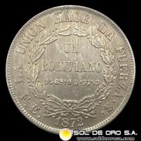 NA1 - BOLIVIA - UN BOLIVIANO, 1872 - MONEDA DE PLATA