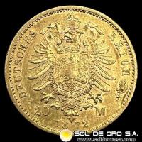 ALEMANIA - 20 MARK - WILHELM DEUTSCHER KAISER KONIG V. PREUSSEN - 1872 - MONEDA DE ORO