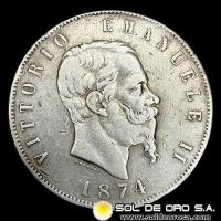 NA3 - ITALIA - 5 LIRAS, 1874 - VICTOR EMMANUELE II - MONEDA DE PLATA