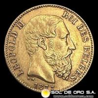BELGICA - LEOPOLD II ROI DES BELGES - 20 FRANCOS - 1877 - MONEDA DE ORO