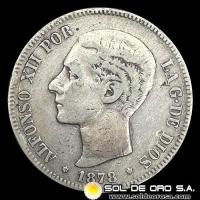 NA2 - ESPANHA - 5 PESETAS - 1878 - ALFONSO XII REY - MONEDA DE PLATA 