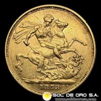 INGLATERRA - SOVEREIGN (VICTORIA JOVEN), LIBRA INGLESA, 1878 - MONEDA DE ORO