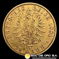 ALEMANIA - 20 MARK - WILHELM DEUTSCHER KAISER KONIG V. PREUSSEN - 1881 - MONEDA DE ORO