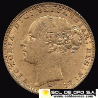 INGLATERRA - SOVEREIGN, LIBRA INGLESA (VICTORIA JOVEN), 1881 - MONEDA DE ORO