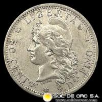 NA1 - ARGENTINA - 50 CENTAVOS, 1883 - MONEDA DE PLATA