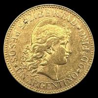 ARGENTINA - CINCO PESOS - UN ARGENTINO, 1884 - MONEDA DE ORO