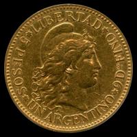 ARGENTINA - CINCO PESOS - UN ARGENTINO, 1884 - MONEDA DE ORO