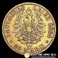 ALEMANIA - 20 MARK - WILHELM DEUTSCHER KAISER KONIG V. PREUSSEN - 1884 - MONEDA DE ORO