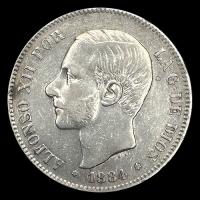 NA2 - ESPANHA - 5 PESETAS - 1884 - ALFONSO XII REY - MONEDA DE PLATA