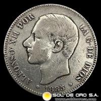 NA2 - ESPAÑA - 5 PESETAS, 1885 - ALFONSO XII REY DE ESPAÑA - MONEDA DE PLATA
