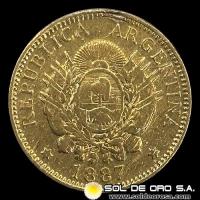 	ARGENTINA - CINCO PESOS - UN ARGENTINO, 1887 - MONEDA DE ORO