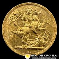 INGLATERRA - SOVEREIGN, LIBRA INGLESA (VICTORIA JUBILEO) - 1889 - MONEDA DE ORO