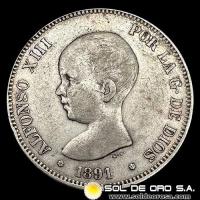 NA2 - ESPAÑA - 5 PESETAS, 1891 - ALFONSO XIII REY DE ESPAÑA - MONEDA DE PLATA