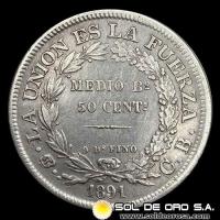 NA1 - BOLIVIA - 50 CENTAVOS, 1891 - MONEDA DE PLATA