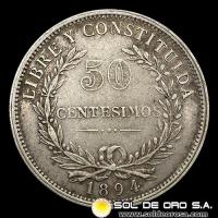NA4 - URUGUAY - 50 CENTESIMOS, 1894 - MONEDA DE PLATA
