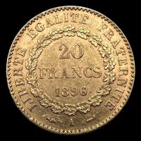 FRANCIA - REPUBLIQUE FRANCAISE - 20 FRANCOS, ANGEL ESCRIBIENDO - 1896 - MONEDA DE ORO