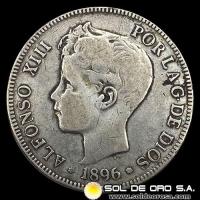 NA2 - ESPAÑA - 5 PESETAS, 1896 - ALFONSO XIII REY DE ESPAÑA - MONEDA DE PLATA
