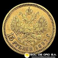 RUSSIAN EMPIRE - 15 ROUBLES, 1897 - NICHOLAS II - MONEDA DE ORO