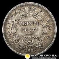 NA1 - BOLIVIA - 20 CENTAVOS, 1897 - MONEDA DE PLATA