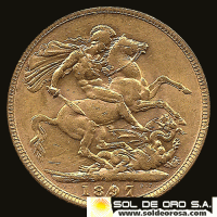 INGLATERRA - SOVEREIGN, LIBRA INGLESA (VICTORIA - JUBILEO), 1897 - MONEDA DE ORO