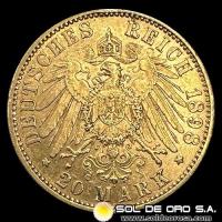 ALEMANIA - 20 MARK - WILHELM II DEUTSCHER KAISER KONIG V. PREUSSEN - 1898 - MONEDA DE ORO