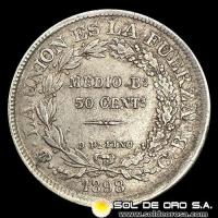 NA1 - BOLIVIA - 50 CENTAVOS, 1898 - MONEDA DE PLATA