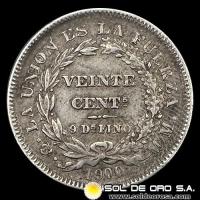NA1 - BOLIVIA - 20 CENTAVOS, 1900 - MONEDA DE PLATA