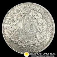 NA1 - BOLIVIA - 50 CENTAVOS, 1900 - MONEDA DE PLATA